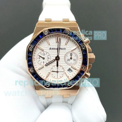 Audemars Piguet Royal Oak Offshore White Chronograph Blue Diamond Swiss Replica Watch 